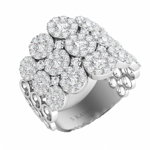 14K White Gold Diamond Multi Halo Fashion Ring