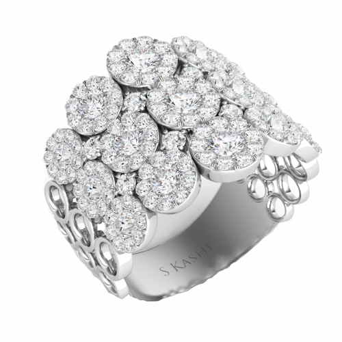 14K White Gold Diamond Multi Halo Fashion Ring-Rings-S KASHI-