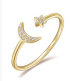 Diamond Open Moon & Star Ring-Rings-majolie-Yellow Gold-4-