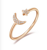 Diamond Open Moon & Star Ring-Rings-majolie-Rose Gold-4-