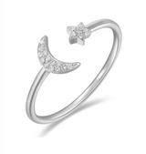 Diamond Open Moon & Star Ring-Rings-majolie-White Gold-4-