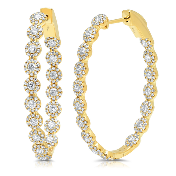 14K White Gold Diamond Oval Large Hoop Earrings