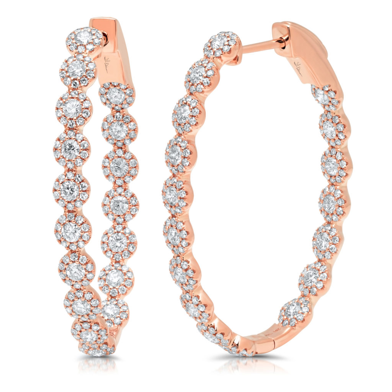 14K Yellow Gold Diamond Oval Large Hoop Earrings-Earrings-Maurice's Jewelers-Rose Gold-