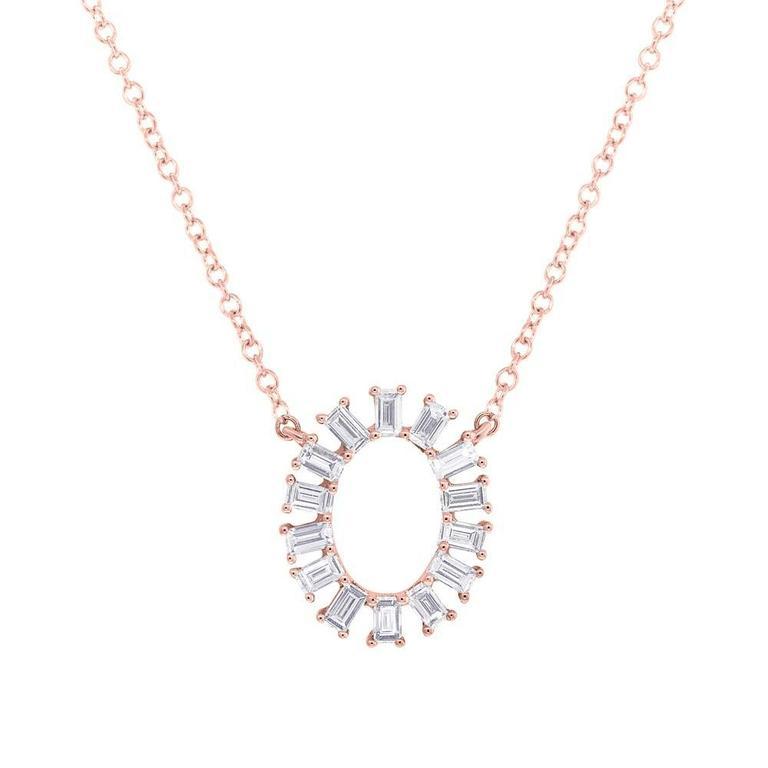 14K Rose Gold Diamond Oval Necklace