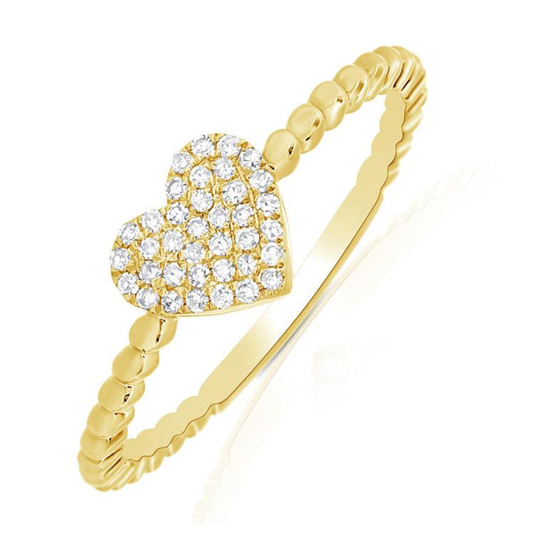 14K Yellow Gold Diamond Pave Heart Beaded Ring