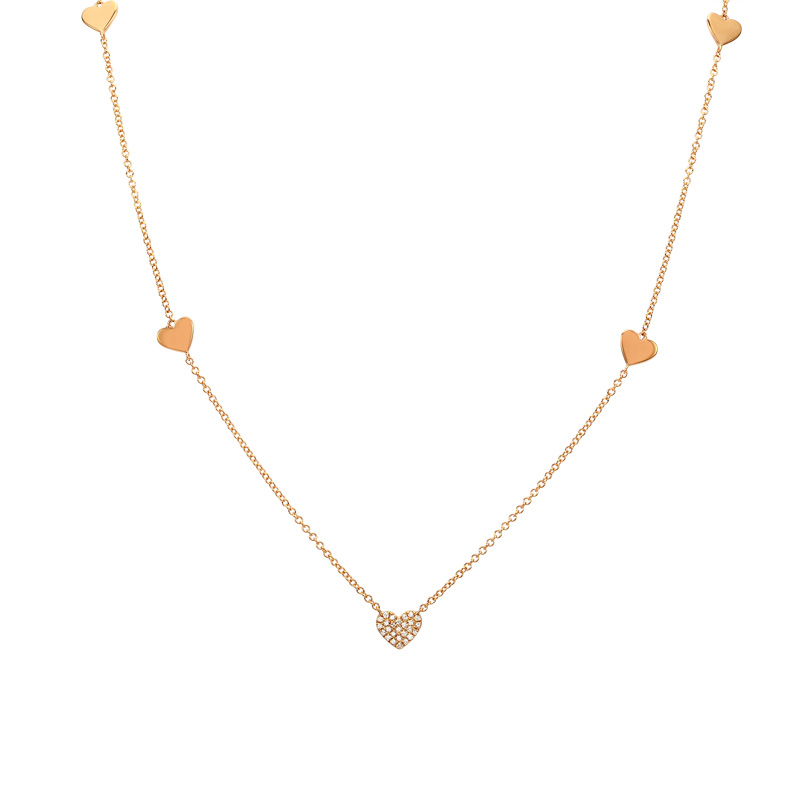 14K Yellow Gold Diamond Pave Heart Station Necklace-Necklaces-Maurice's Jewelers-Rose Gold-