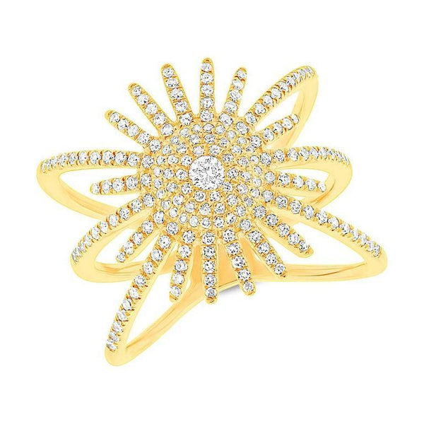 14K Yellow Gold Diamond Pave Sunburst Ring