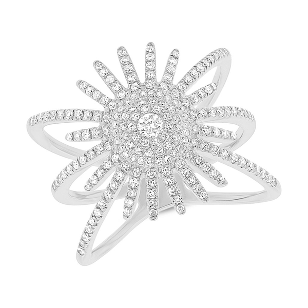 14K White Gold Diamond Pave Sunburst Ring