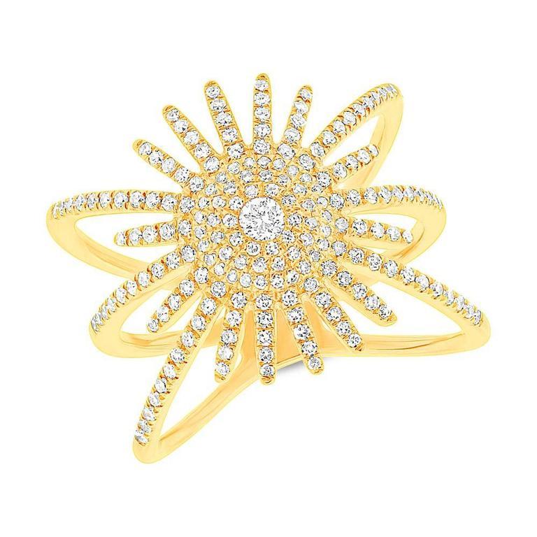 14K Yellow Gold Diamond Pave Sunburst Ring