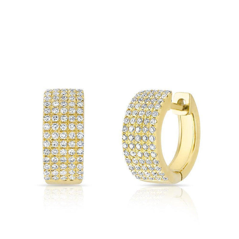 14K Yellow Gold Diamond Pave Thick Huggie Earrings