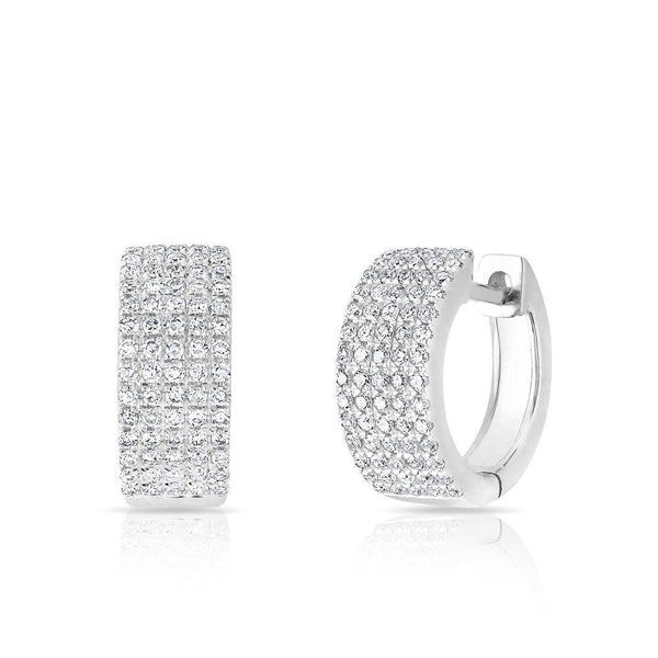 14K White Gold Diamond Pave Thick Huggie Earrings