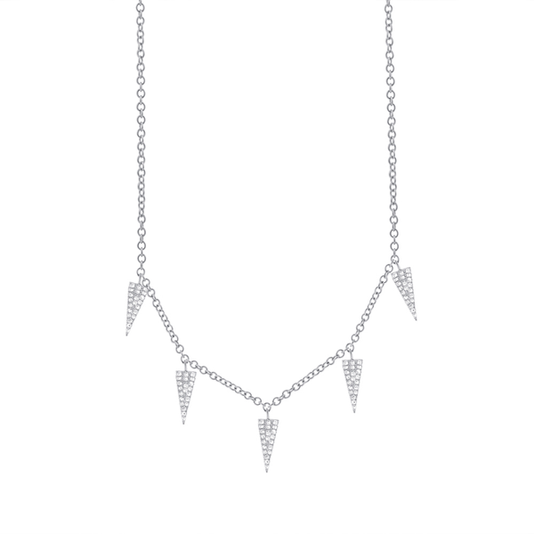 14K White Gold Diamond Pave Triangle Necklace