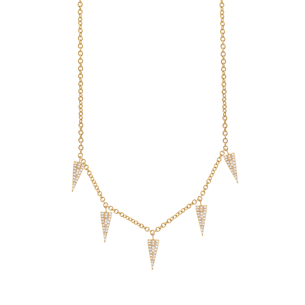 14K Yellow Gold Diamond Pave Triangle Necklace