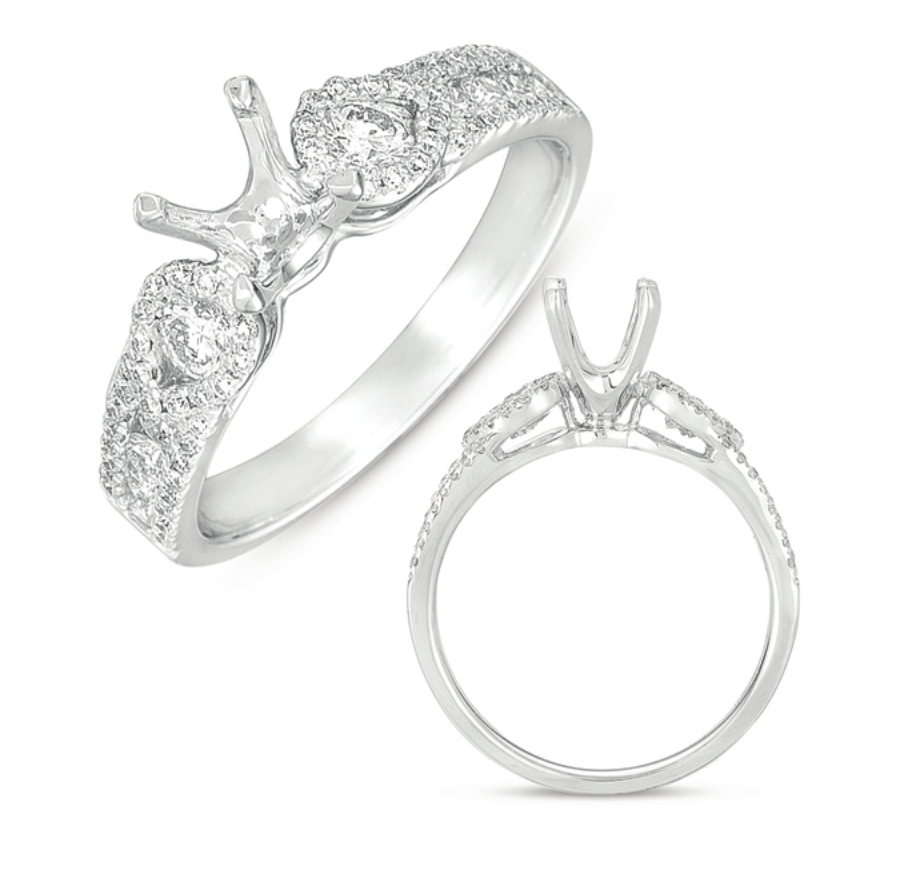 14K White Gold Diamond & Pear Halo Side Diamond Mounting-mounting-S KASHI-