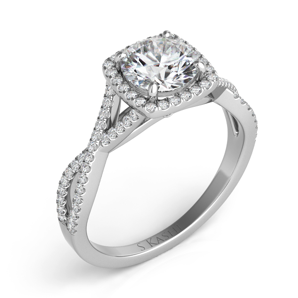 14K White Gold Diamond Princess Halo Crisscross Mounting-mounting-S KASHI-