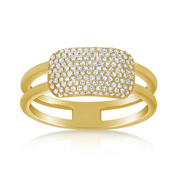 14K White Gold Pave Diamond Rectangle Bar Ring