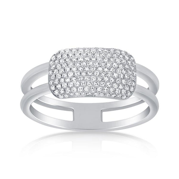 14K White Gold Pave Diamond Rectangle Bar Ring