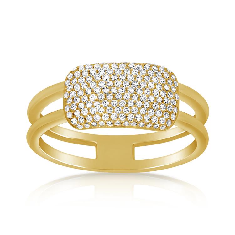 14K Yellow Gold Diamond Rectangle Bar Ring