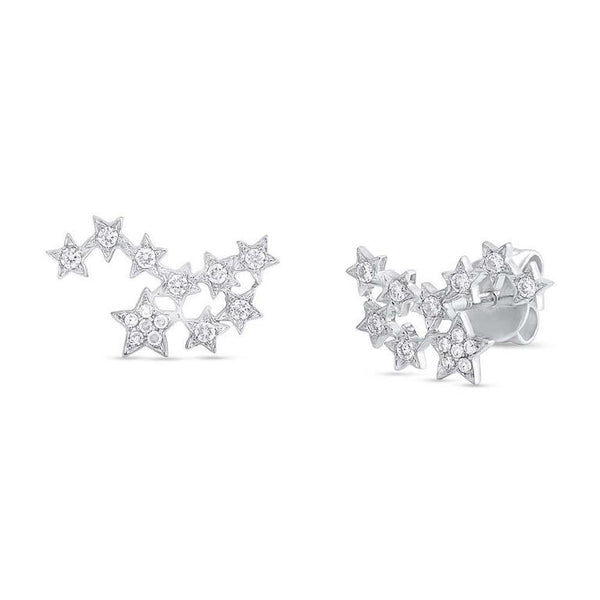 14K White Gold Diamond Star Constellation Earrings