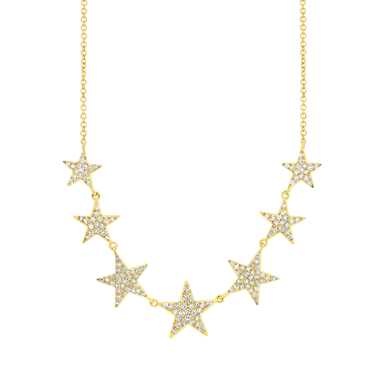 14K White Gold Diamond (7) Star Necklace