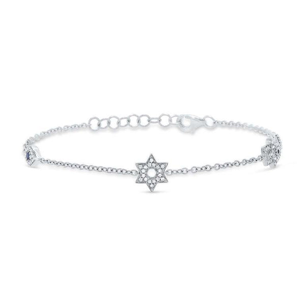 14K White Gold Diamond Star of David Bracelet