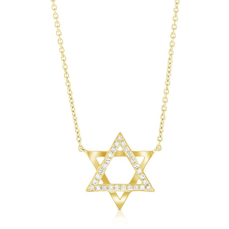 14K Yellow Gold Diamond Star of David Necklace-Necklaces-aaron jewelry-Yellow Gold-