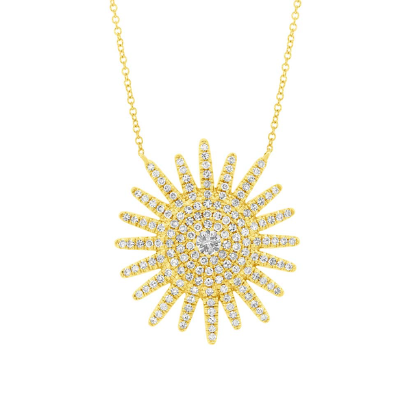 14K White Gold Diamond Sunburst Necklace