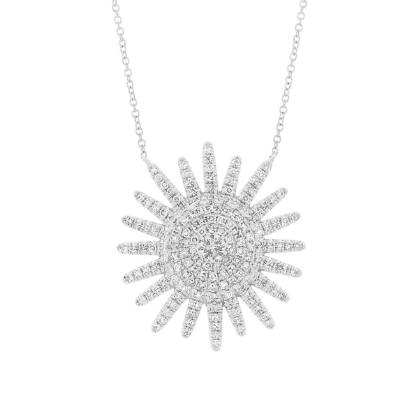 14K White Gold Diamond Sunburst Necklace