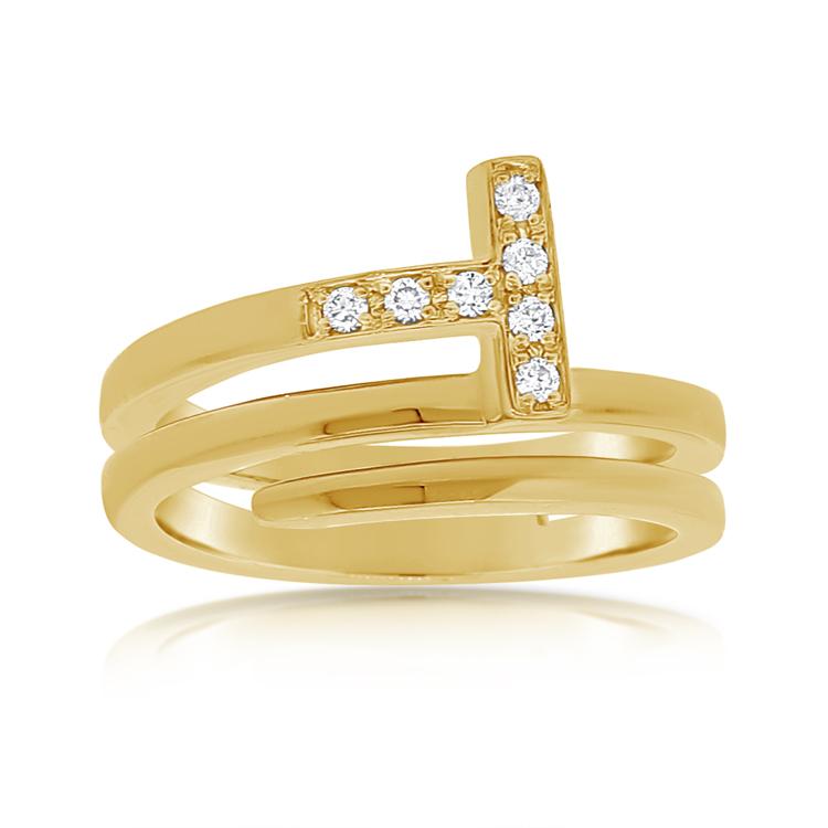 14K Yellow Gold Diamond "T" Wrap Ring