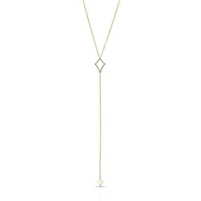 14K Yellow Gold Diamond Triangle Lariat Necklace