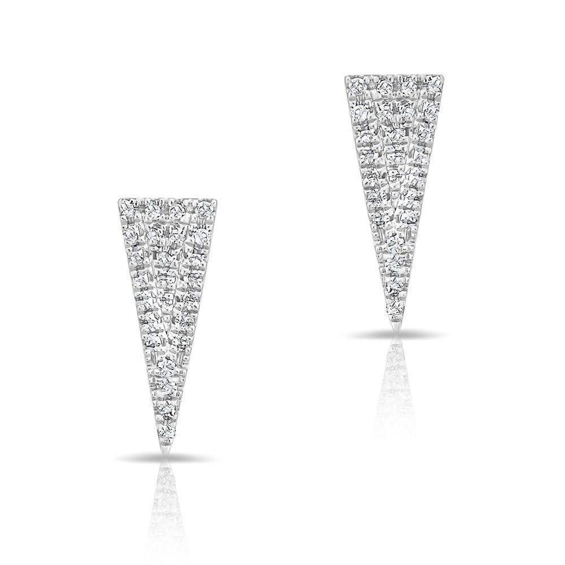 14K White Gold Diamond Triangle Stud Earrings