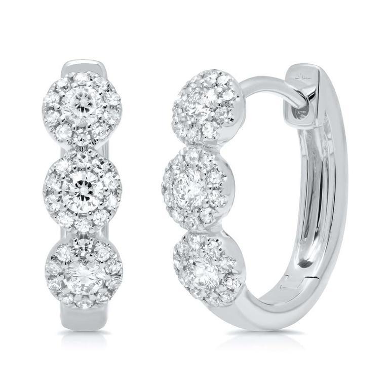 14K White Gold Diamond Triple Halo Huggie Earrings
