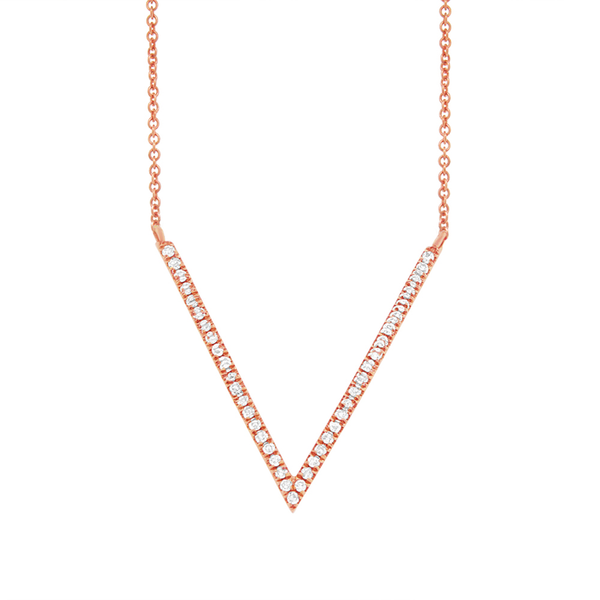 14K Rose Gold Diamond "V" Necklace