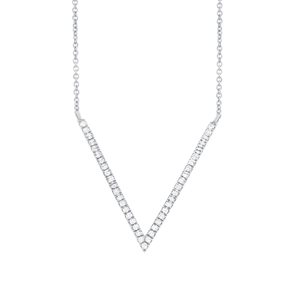 14K White Gold Diamond "V" Necklace