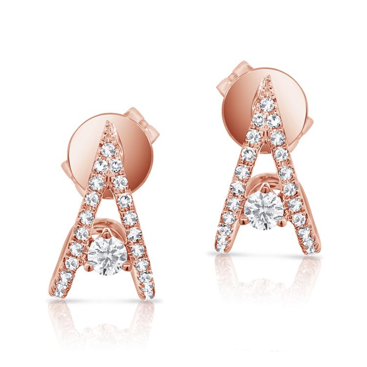 14K Yellow Gold Diamond "V" Style Huggie Earring-EARRINGS-Maurice's Jewelers-Rose Gold-