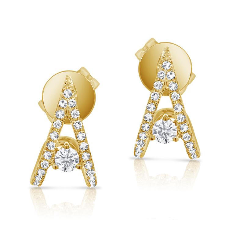 14K Yellow Gold Diamond "V" Style Huggie Earring-EARRINGS-Maurice's Jewelers-Yellow Gold-