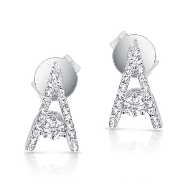 14K White Gold Diamond "V" Style Huggie Earring