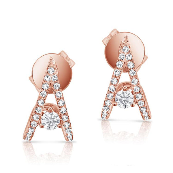14K Rose Gold Diamond "V" Style Huggie Earring