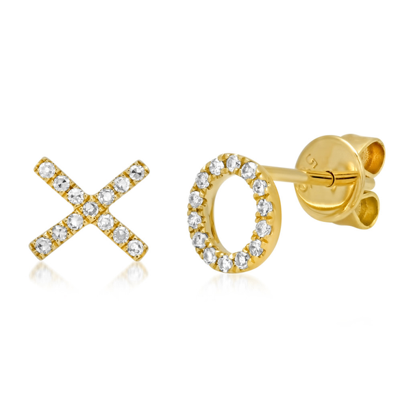 14K Yellow Gold Diamond "XO" Stud Earrings