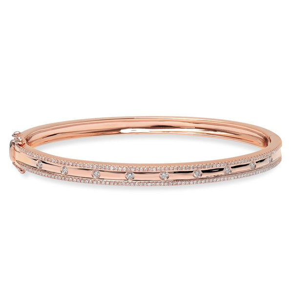 14K White Gold Diamond Border Hinged Bangle (Small)-Bracelets-Maurice's Jewelers-Rose Gold-