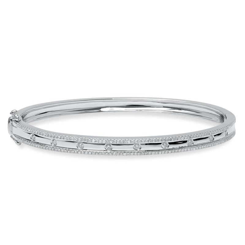 14K Rose Gold Diamond Border Hinged Bangle (Small)