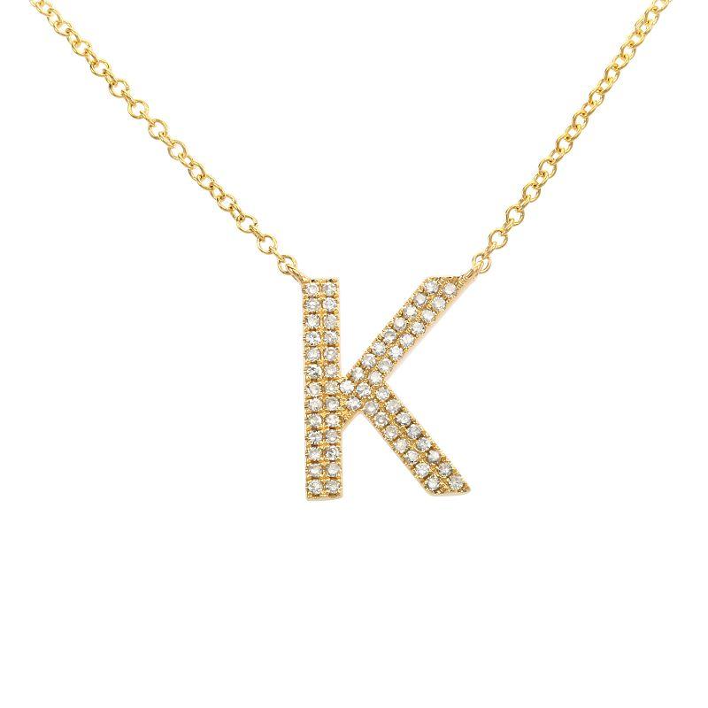 14K Yellow Gold Diamond Double Row Initial Necklace-Necklaces-superbell-K-