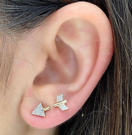 14K Yellow Gold Double Arrow Diamond Earrings-EARRINGS-arzy-