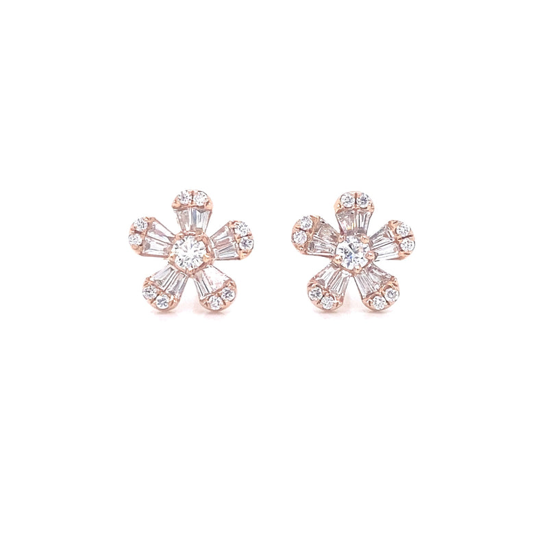 14K Rose Gold Diamond Flower Earrings (X-Small)