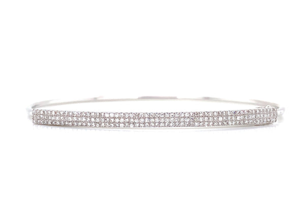 14K White Gold Diamond Pave Triple Row Top Bangle