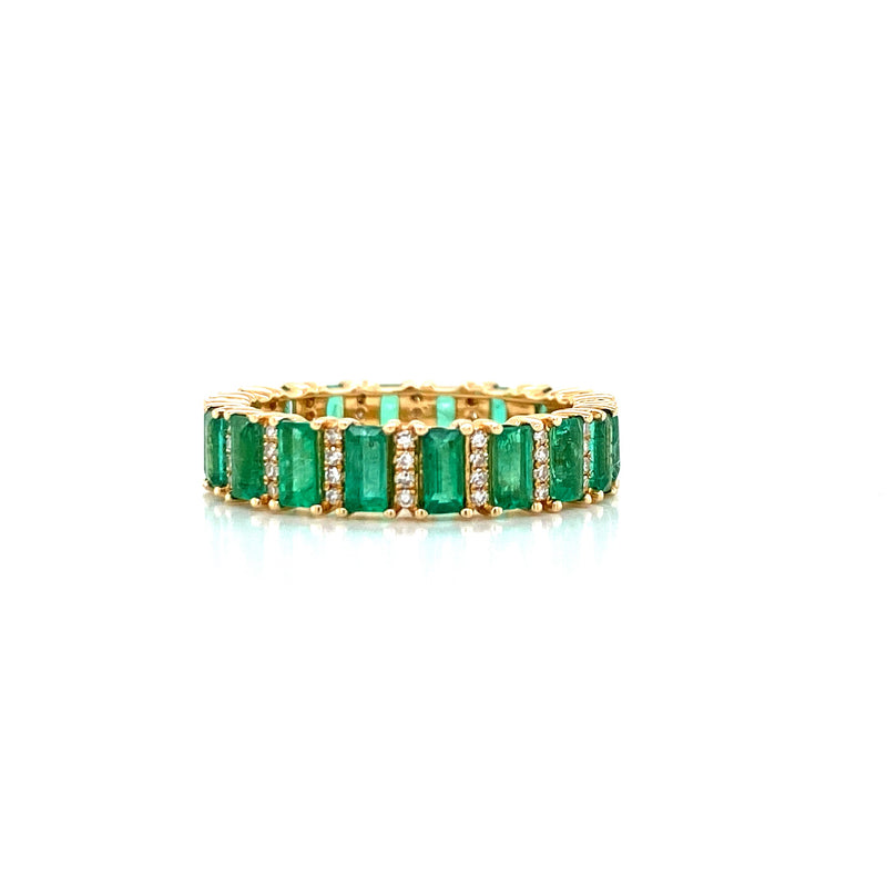 14K Yellow Gold Diamond + Emerald Eternity Ring-Rings-majolie-