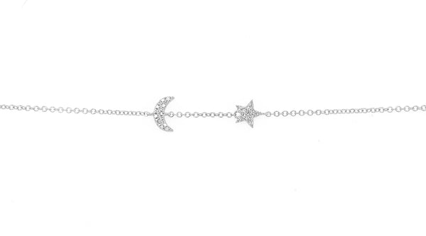 14K Yellow Gold Diamond Star & Moon Bracelet