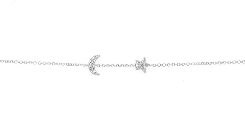 14K Yellow Gold Diamond Star & Moon Bracelet-Bracelets-majolie-WHITE GOLD-