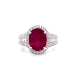 18K White Gold Diamond + Oval Ruby Ring-Rings-pink diamond-
