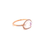 14K Rose Gold Diamond + Rainbow Moonstone Ring